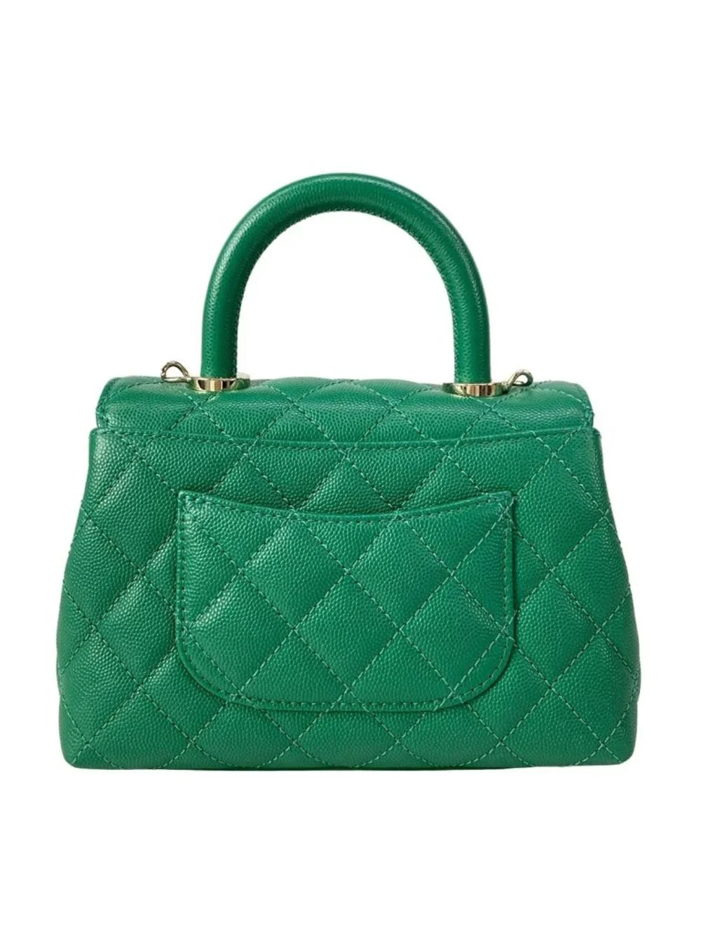 Chanel Handbag Top Handle Mini Flap Bag Coco XXS Quilted Green Silver
